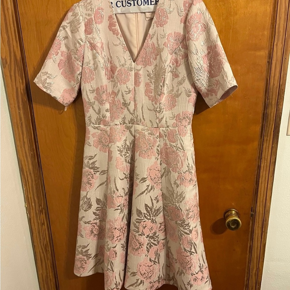 Gal Meets Glam Metallic Floral Pink gold and Cream Dress